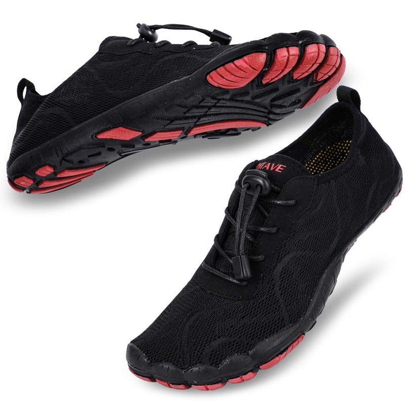 HIITAVE Men Barefoot Water Shoes Beach Aqua Socks Quick Dry for Outdoor Sport Hiking Swiming Surfing Black/Red 7 M US Men - Image 1